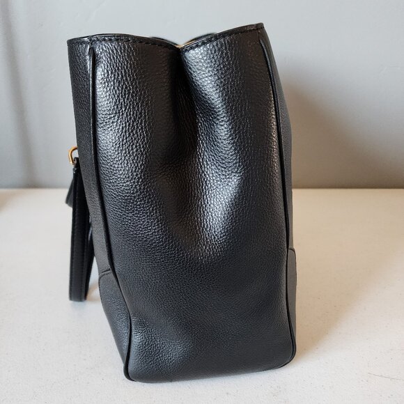 Tory Burch Black Leather Tote with Gold Chain - Picture 7 of 16